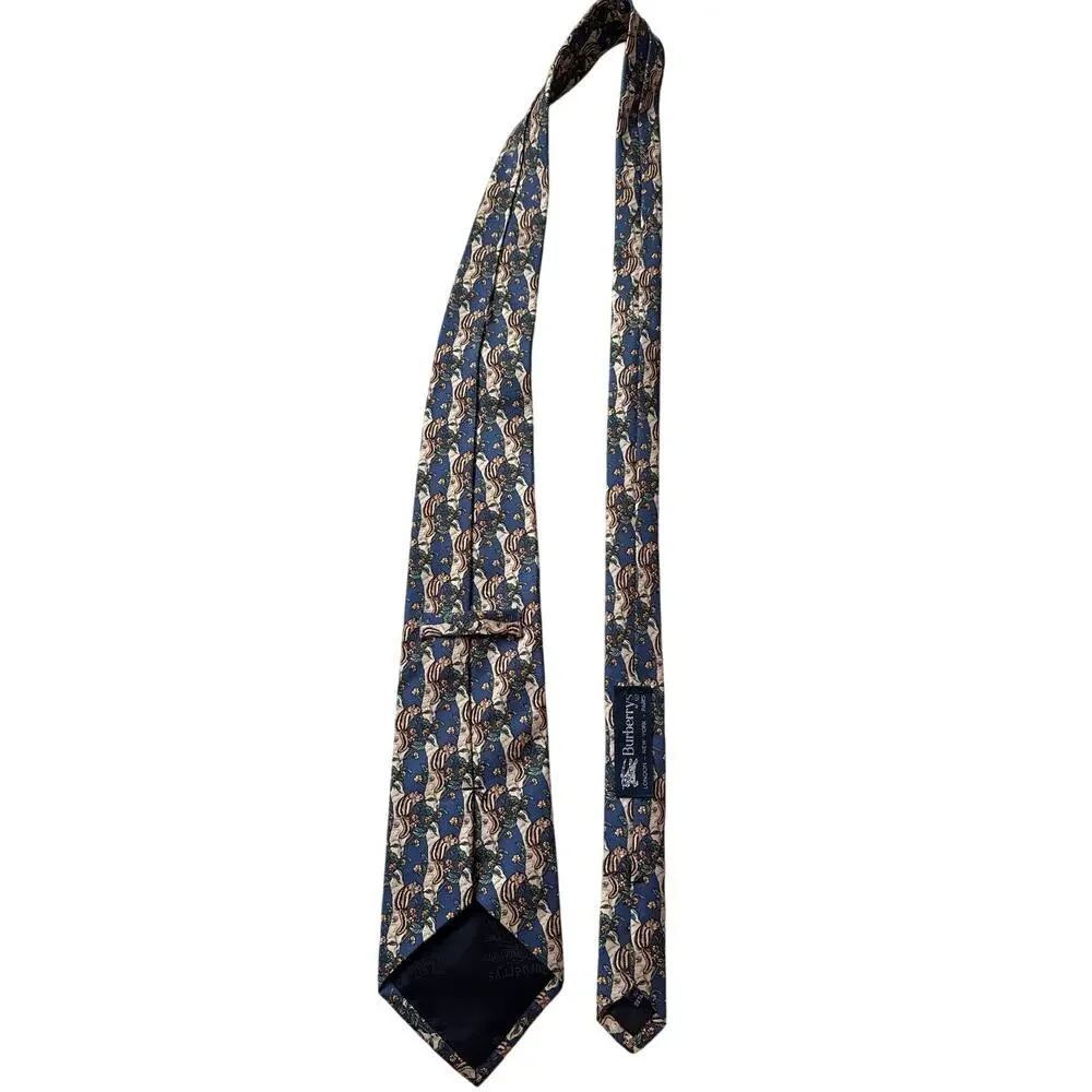 Vintage Burberrys Silk Necktie Blue Chipmunk Novelty Print Tie